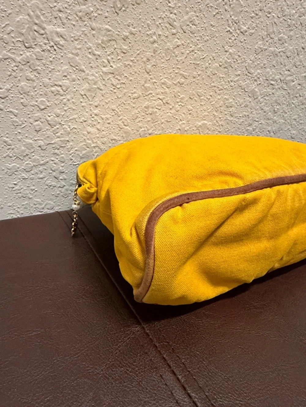 Hermes Yellow Canvas Cosmetic Pouch with Embossed H Logo